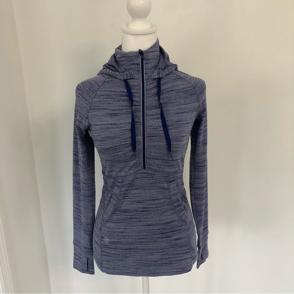 ATHLETA Heathered Purple 1/2 Zip Long Sleeve Hoodied Sweatshirt XS Thumbhold